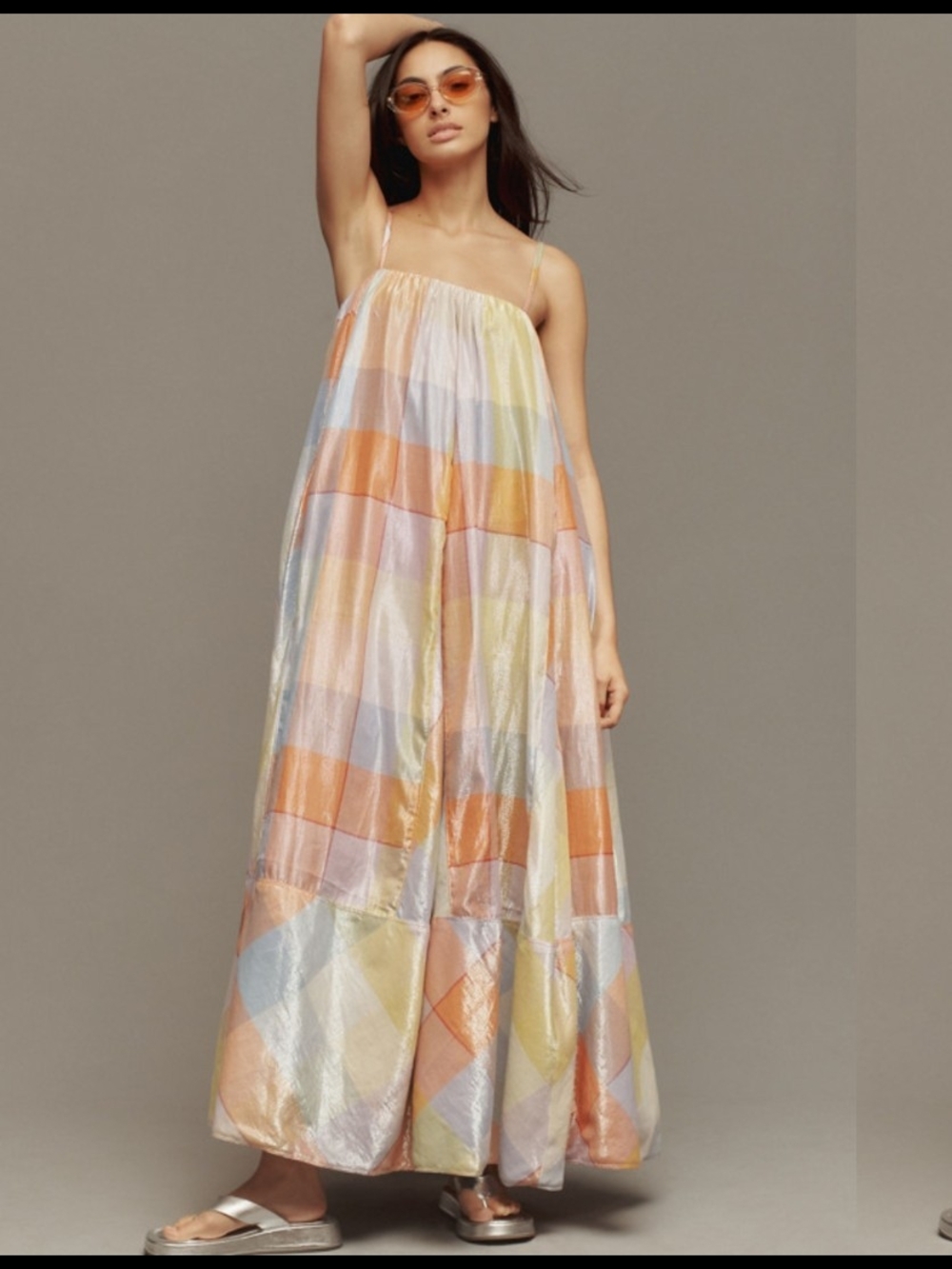 PILCRO Pastel Multi-Color Plaid Maxi Dress Strappy Summer Tent Dress - XXS